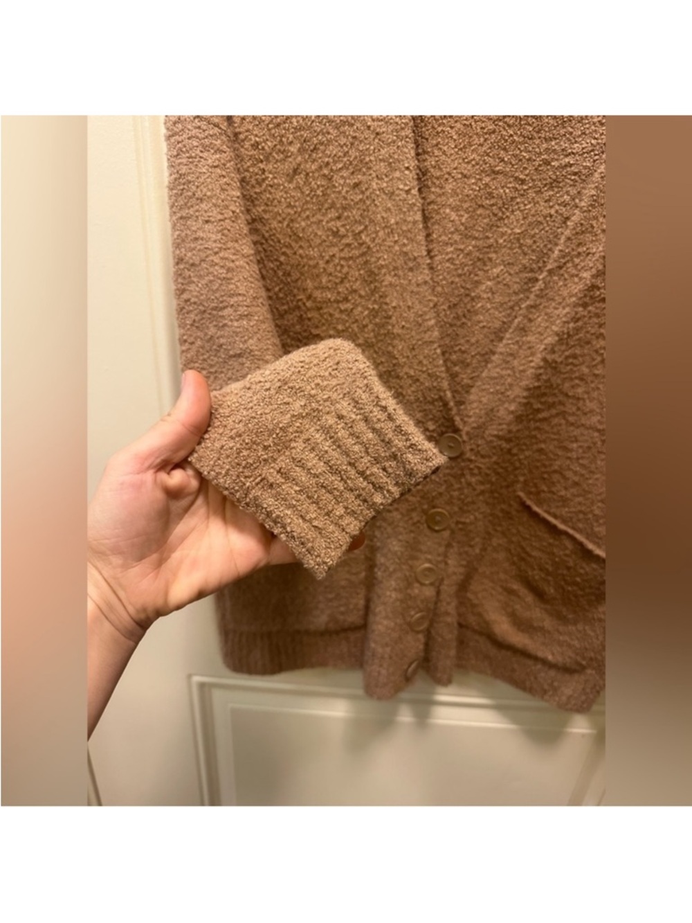 Eileen Fisher Camel Textured Cotton Bouclé Cardigan - Picture 5 of 7